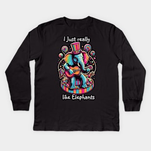 Harmonious Elephant: Guitar Jam Session Kids Long Sleeve T-Shirt